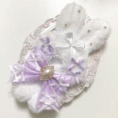 ♡ぬい服　10〜12cm用　ホワイト×パープル　うさぎ　チェーンフック付き♡のサムネイル