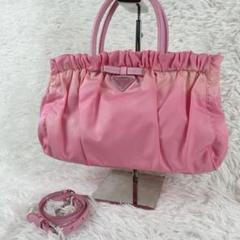 PRADA プラダ 2way ハンドバッグ テスートナイロン ピンク リボン