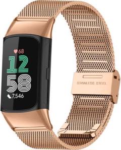 Fitbit Charge 6 対応 バンド 金属ベルト (ローズゴールド)