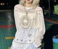 星と太陽　長袖Tシャツ　Y2K シースルー　透け感　ガーリー
