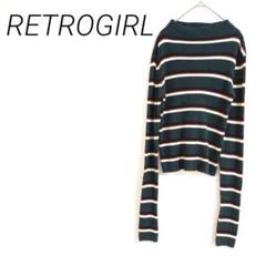 RETRO GIRL ダークグリーン ストライプ 長袖セーター