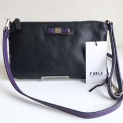 FURLA フルラ ショルダーバッグ ポーチ レザー リボン ブラック パープル