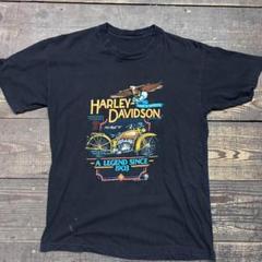 L　80s　ハーレーTシャツ　黒　HARLEY DAVIDSON　両面プリント