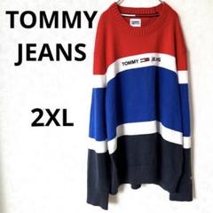トミージーンズ ニット セーター 2XL ボーダー　フラッグカラー　ゆったり