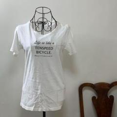 Ce2077【純白美品】バナーバレット メッセージグラフィックTシャツ