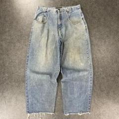 90s FREAKY ペインターデニムハーフパンツ膝下光沢ヒップホップ