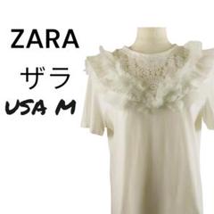 ZARA フリル レースネック Tシャツ 半袖 ホワイト 【20】のサムネイル