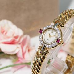 美品 エクセリーヌ SEIKO ダイヤベゼル ルビー シェル 腕時計 箱 391