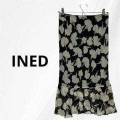 イネド INED フラワープリント フレアスカート ブラック 9
