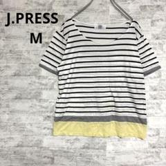 [J.PRESS ]レディース　ストライプ ボートネック 半袖Tシャツ