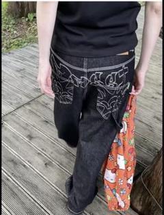 刺繍デザイン ワイドデニムパンツ
