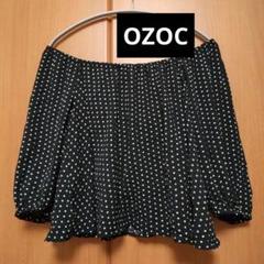 OZOC 2WAY オフショル クロップドブラウス ブラック ドット柄
