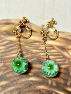 水の中のエメラルドグリーンの花をイメージしたイヤリング！！