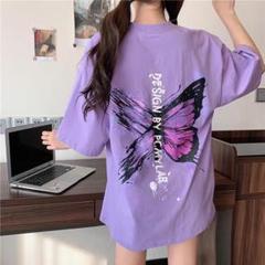 【人気デザイン】バック プリント Tシャツ 蝶々 ビックシルエット