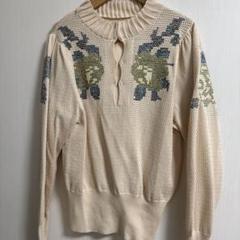 【海外配送可】【送料無料】 美品】AMERI クロスステッチメッシュ ヴィンテージニット 花柄 トップス