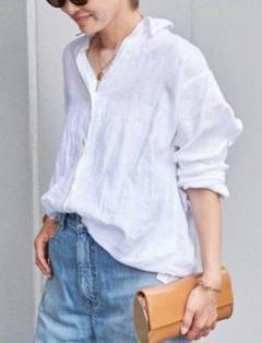 【美品】ミューズドゥドゥーズィエムクラス　リネン ウォッシュシャツ・ワイヤー襟 MUSEドゥーズィエムクラス シルクレーヨン ワイヤーウォッシュ