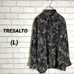 希少　TRESALTO 柄シャツ　総柄　黒　ブラック　薄手　透け感　春物　長袖