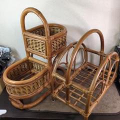 ラタン フラワースタンド　藤マガジンラック　セット出品