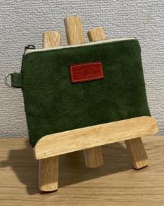 ハンドメイド　ぺたんこミニポーチ　14cmファスナー　スエード　グリーン