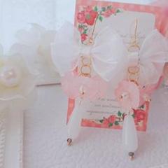 ハンドメイド 妖精 リボン お花 フェミニン ガーリー ピアス イヤリング