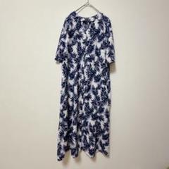 ボタニカル柄 アロハ ロングフレアワンピース【F】大人可愛い ウエストリボン