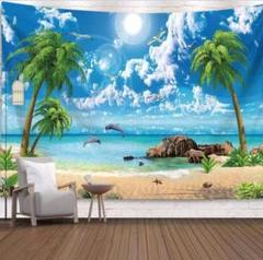 新作！タペストリー金具付F49　ビーチ　クジラ　夏　ヤシの木　解放感　壁アート