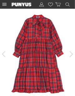 赤 チェック柄 ロングドレス リボン付き　プニュズ