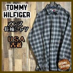 トミーヒルフィガー メンズ 長袖 シャツ チェック ロゴ M USA古着 90s