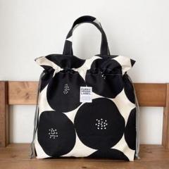 9.5号帆布【Mサイズ】あんぱんブラック　巾着トートバッグ　ハンドメイド
