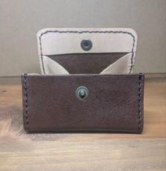 BOX型コインケース小銭入れ ヌメ革 ハンドメイド 手縫い ブラウン