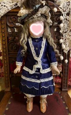 ハンドメイドビスクドール人形 青いドレス ビスクドール ドレス シルクドレス ハンドメイド ネイビー
