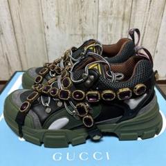 極美品✨ GUCCI フラッシュトレック サンダル 25.5～26.5 グッチ クリスタル ダブルG付き ウィメンズ サンダルブラック レザー