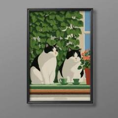 絵画 | イラストポスター656☆ 【猫たちは一緒にコーヒーを飲みます】のサムネイル