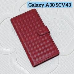 GALAXY A30 SCV43 ケース 手帳型 編み込み レッド