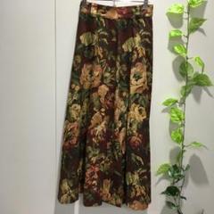 【SCAPA】スカート 花柄 フレア ブラウン系 38　M　　ミモレ丈