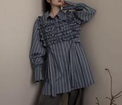新品　mideal frill stripe tunic shirt /ネイビー mideal frill stripe tunic shirt /ネイビー - メルカリ