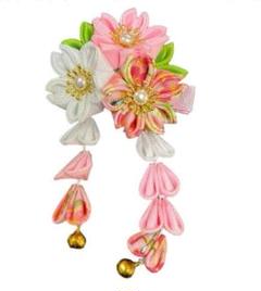 髪飾り　菊　桜　蝶 つまみ細工 成人式 七五三 浴衣 袴 着物　ピンク　赤