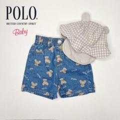 POLO クマ柄デニムハーフパンツ 90 チェック帽子 46 ポロベビー