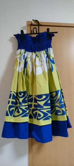 フラダンス スカート 青の花柄