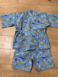 ハンドメイド　男の子　恐竜柄 水色甚平 110センチ