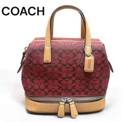 【美品】COACH ハンドバッグ レアデザイン シグネチャーキャンバス ヌメ革