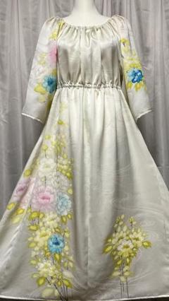 彩着物リメイク♪ 袋帯と刺繍入り着物からロングワンピース