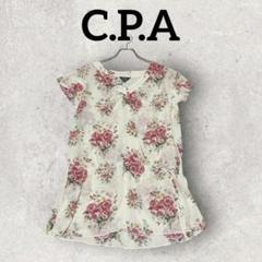 C.P.A 半袖 花柄ブラウス シアートップス フレンチスリーブ (LL)