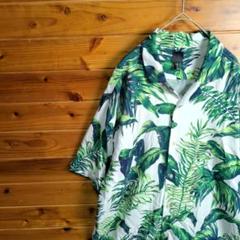 H＆M　エイチアンドエム　アロハシャツ　柄シャツ　ボタニカル柄　レーヨン　XL