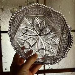 骨董　時代ガラス　プレスガラス　希少　淡紫色　クリスタルカット　菓子鉢　大鉢 骨董 時代ガラス プレスガラス 希少 淡紫色 クリスタルカット
