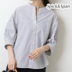 Spick and Spanストライプシャツ Spick&Span パールボタンギャザースリーブストライプシャツ