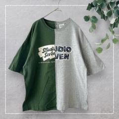 【GU】studiosevenコラボ半袖Tシャツ(XS)バイカラー　グレー×緑