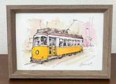 小さなペン水彩画　リスボンの路面電車のサムネイル