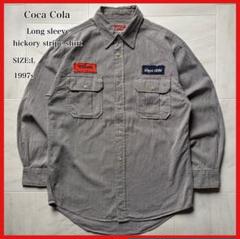 【1997年製】 コカコーラ ヒッコリーストライプシャツ ワッペン Lサイズ