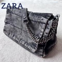 ZARA フラップ ロッカーショルダーバッグ ザラ デニム チェーン